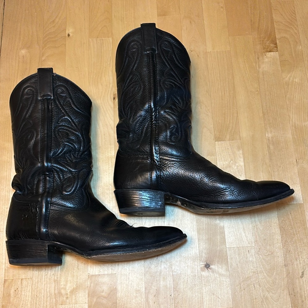 Frye Black Leather Cowboy Boots